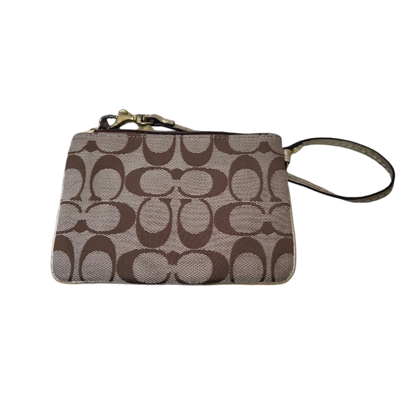 Coach signature mini gold brown Wristlet Wallet authentic canvas - Picture 2 of 7